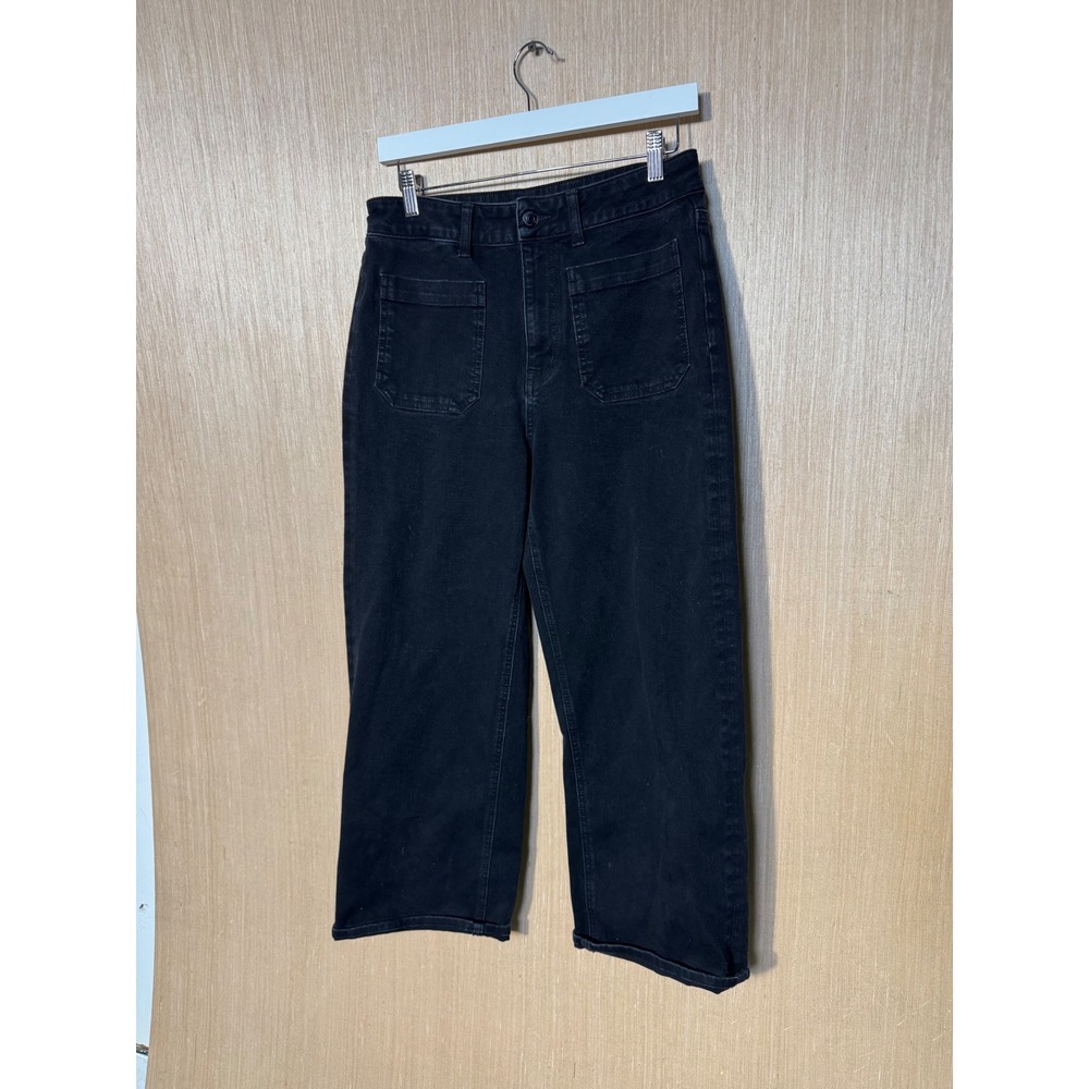 Quince Black Ultra-Stretch Wide Leg Patch Pocket Jeans High Rise Women Size 30